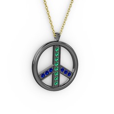 Barış Kolye - Yeşil kuvars ve lab safir 925 ayar siyah rodyum kaplama gümüş kolye (40 cm altın rolo zincir) #yozidf