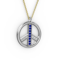 Barış Kolye - Lab safir ve swarovski 14 ayar beyaz altın kolye (40 cm altın rolo zincir) #zhx9g6