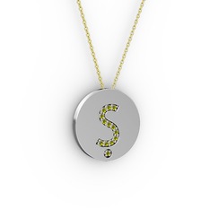 Peridot 8 ayar beyaz altın kolye (40 cm altın rolo zincir)