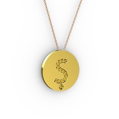 Ş Baş Harf Kolye - Sitrin 14 ayar altın kolye (40 cm rose altın rolo zincir) #1a11p5n