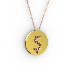 Ş Baş Harf Kolye - Ametist 925 ayar altın kaplama gümüş kolye (40 cm rose altın rolo zincir) #1b9u6ni
