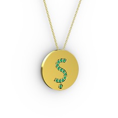 Ş Baş Harf Kolye - Yeşil kuvars 8 ayar altın kolye (40 cm altın rolo zincir) #1sk5481