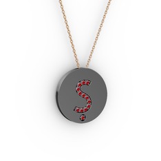 Ş Baş Harf Kolye - Garnet 925 ayar siyah rodyum kaplama gümüş kolye (40 cm rose altın rolo zincir) #1sm7515
