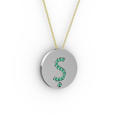 Ş Baş Harf Kolye - Yeşil kuvars 14 ayar beyaz altın kolye (40 cm altın rolo zincir) #1txuzog