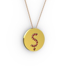Garnet 18 ayar altın kolye (40 cm gümüş rolo zincir)
