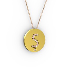 Ş Baş Harf Kolye - Pembe kuvars 8 ayar altın kolye (40 cm gümüş rolo zincir) #1yz5jjq