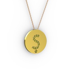 Ş Baş Harf Kolye - Peridot 8 ayar altın kolye (40 cm gümüş rolo zincir) #au4tu8