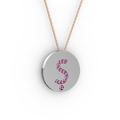 Ş Baş Harf Kolye - Rodolit garnet 18 ayar beyaz altın kolye (40 cm rose altın rolo zincir) #jr70bc