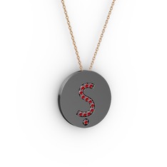 Ş Baş Harf Kolye - Garnet 925 ayar siyah rodyum kaplama gümüş kolye (40 cm rose altın rolo zincir) #l40qym