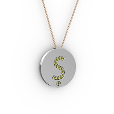Ş Baş Harf Kolye - Peridot 8 ayar beyaz altın kolye (40 cm rose altın rolo zincir) #lqiv53