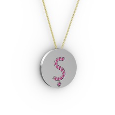 Ş Baş Harf Kolye - Rodolit garnet 925 ayar gümüş kolye (40 cm altın rolo zincir) #p03ghu