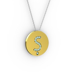 Ş Baş Harf Kolye - Akuamarin 925 ayar altın kaplama gümüş kolye (40 cm beyaz altın rolo zincir) #x2gbll