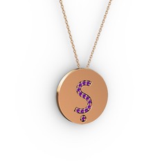 Ş Baş Harf Kolye - Ametist 14 ayar rose altın kolye (40 cm rose altın rolo zincir) #xfhrzh