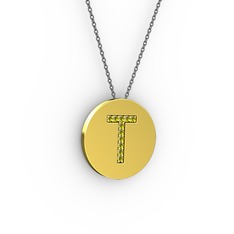 Peridot 18 ayar altın kolye (40 cm gümüş rolo zincir)