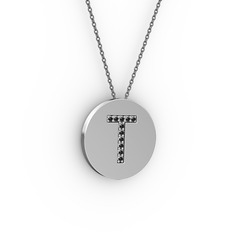 T Baş Harf Kolye - Siyah zirkon 925 ayar gümüş kolye (40 cm gümüş rolo zincir) #1eea6y8
