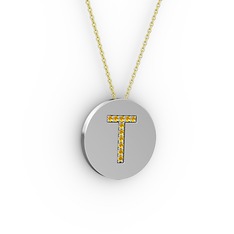 T Baş Harf Kolye - Sitrin 925 ayar gümüş kolye (40 cm altın rolo zincir) #1gctfkb