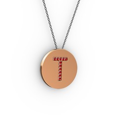 T Baş Harf Kolye - Garnet 8 ayar rose altın kolye (40 cm gümüş rolo zincir) #1hvdq9z