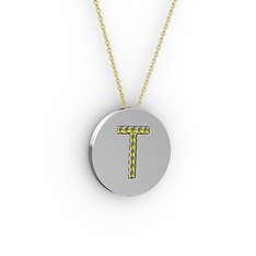 Peridot 14 ayar beyaz altın kolye (40 cm altın rolo zincir)