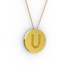 U Baş Harf Kolye - Sitrin 18 ayar altın kolye (40 cm rose altın rolo zincir) #11gthxk