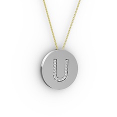 U Baş Harf Kolye - Beyaz zirkon 14 ayar beyaz altın kolye (40 cm altın rolo zincir) #135aad5