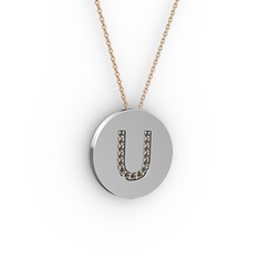 U Baş Harf Kolye - Dumanlı kuvars 925 ayar gümüş kolye (40 cm gümüş rolo zincir) #16r58dx