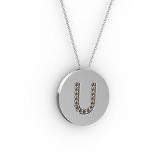 U Baş Harf Kolye - Dumanlı kuvars 925 ayar gümüş kolye (40 cm beyaz altın rolo zincir) #19thmku