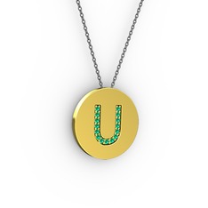 U Baş Harf Kolye - Yeşil kuvars 8 ayar altın kolye (40 cm gümüş rolo zincir) #1cjyaop
