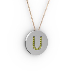 U Baş Harf Kolye - Peridot 925 ayar gümüş kolye (40 cm rose altın rolo zincir) #1lyv167