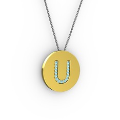 U Baş Harf Kolye - Akuamarin 925 ayar altın kaplama gümüş kolye (40 cm gümüş rolo zincir) #1t7pfq2