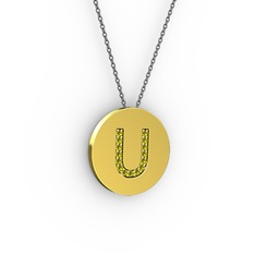U Baş Harf Kolye - Peridot 14 ayar altın kolye (40 cm gümüş rolo zincir) #cmh46c