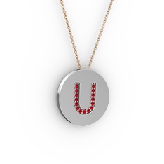 Garnet 14 ayar beyaz altın kolye (40 cm rose altın rolo zincir)