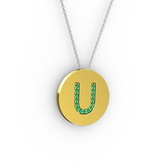 U Baş Harf Kolye - Yeşil kuvars 14 ayar altın kolye (40 cm beyaz altın rolo zincir) #hvedhv