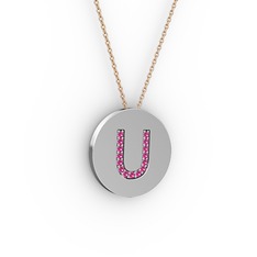 Rodolit garnet 14 ayar beyaz altın kolye (40 cm rose altın rolo zincir)