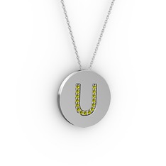 Peridot 18 ayar beyaz altın kolye (40 cm beyaz altın rolo zincir)