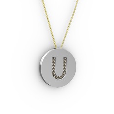 U Baş Harf Kolye - Dumanlı kuvars 925 ayar gümüş kolye (40 cm altın rolo zincir) #v7g9b