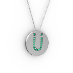 Ü Baş Harf Kolye - Yeşil kuvars 925 ayar gümüş kolye (40 cm beyaz altın rolo zincir) #10z24ja