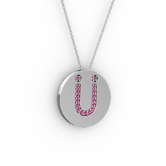 Ü Baş Harf Kolye - Rodolit garnet 925 ayar gümüş kolye (40 cm beyaz altın rolo zincir) #11ra434