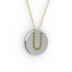 Peridot 18 ayar beyaz altın kolye (40 cm altın rolo zincir)