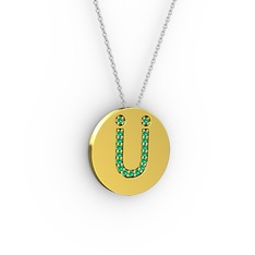Ü Baş Harf Kolye - Yeşil kuvars 14 ayar altın kolye (40 cm beyaz altın rolo zincir) #1r2d4me