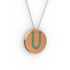 Ü Baş Harf Kolye - Yeşil kuvars 8 ayar rose altın kolye (40 cm gümüş rolo zincir) #78vau7