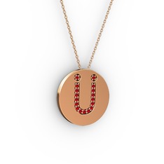 Ü Baş Harf Kolye - Garnet 925 ayar rose altın kaplama gümüş kolye (40 cm rose altın rolo zincir) #j6d6oh