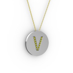 V Baş Harf kolye - Peridot 925 ayar gümüş kolye (40 cm gümüş rolo zincir) #15xwyrb