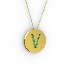 V Baş Harf kolye - Yeşil kuvars 925 ayar altın kaplama gümüş kolye (40 cm altın rolo zincir) #16ii3pp