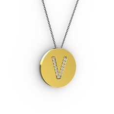 V Baş Harf kolye - Swarovski 18 ayar altın kolye (40 cm gümüş rolo zincir) #1dmfejm