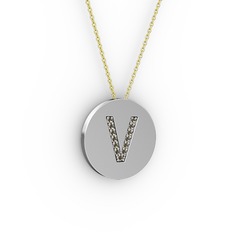 V Baş Harf kolye - Dumanlı kuvars 14 ayar beyaz altın kolye (40 cm altın rolo zincir) #1ehmg1u
