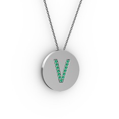 V Baş Harf kolye - Yeşil kuvars 18 ayar beyaz altın kolye (40 cm gümüş rolo zincir) #1r7n241
