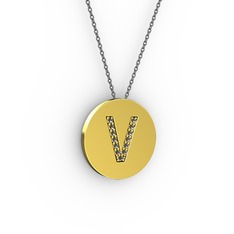V Baş Harf kolye - Dumanlı kuvars 14 ayar altın kolye (40 cm gümüş rolo zincir) #9j6ebp