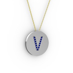 V Baş Harf kolye - Lab safir 18 ayar beyaz altın kolye (40 cm altın rolo zincir) #h0dw7u