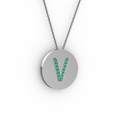 V Baş Harf kolye - Yeşil kuvars 925 ayar gümüş kolye (40 cm gümüş rolo zincir) #krr52z