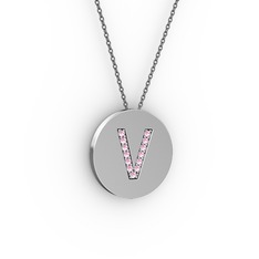 V Baş Harf kolye - Pembe kuvars 8 ayar beyaz altın kolye (40 cm gümüş rolo zincir) #qaecsa